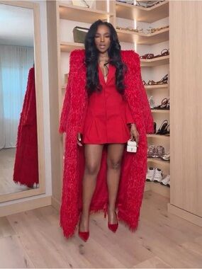 naked wardrobe Red Tailored Mini Dress Blazer